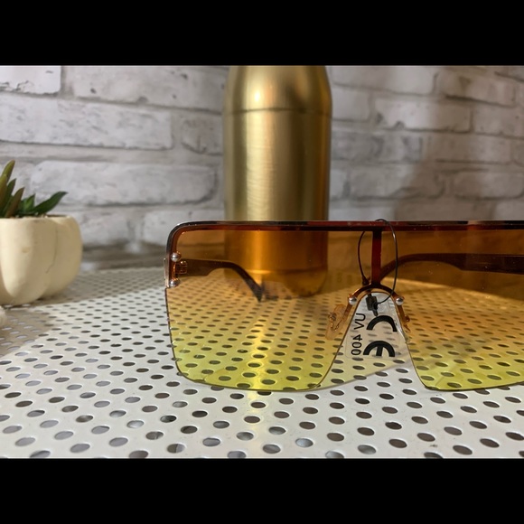 Orange ombré multi tone square oversized fashion sunglasses - Picture 7 of 14